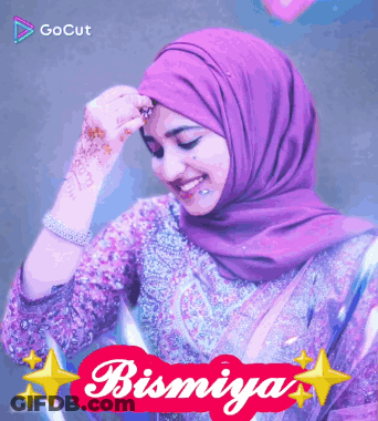 A Picture Of A Woman Wearing A Purple Hijab And The Name Bismiya GIF