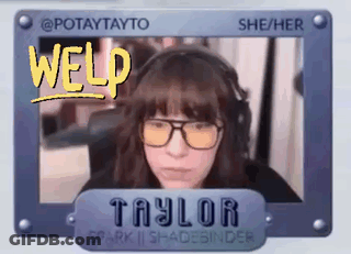 A Picture Of A Woman Wearing Glasses And Headphones With The Name Taylor On The Bottom GIF