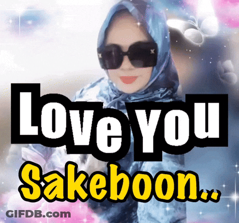 A Picture Of A Woman Wearing Sunglasses And A Scarf With The Words " Love You Sakeboon " GIF