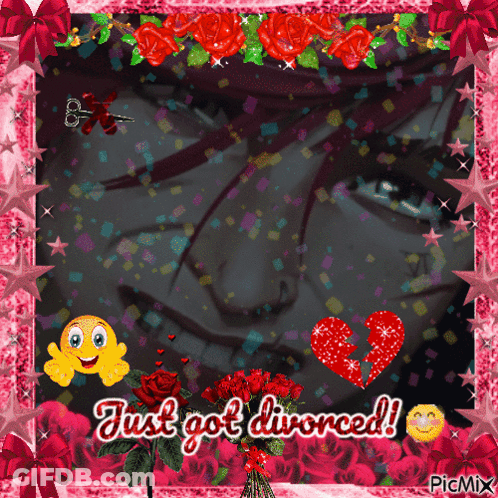 A Picture Of A Woman With A Broken Heart And The Words Just Got Divorced GIF