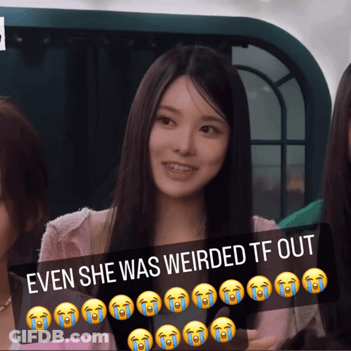 A Picture Of A Woman With A Caption That Says Even She Was Weirded Tf Out GIF