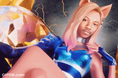 A Picture Of A Woman With A Cat Ear Costume Is Made With Reface App GIF