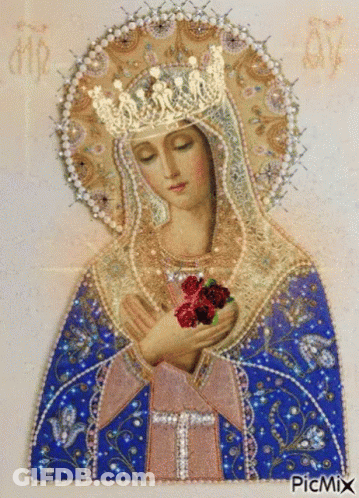 A Picture Of A Woman With A Crown On Her Head And A Rose In Her Hand With Picmix Written Below It GIF