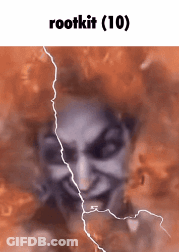 A Picture Of A Woman With A Lightning Bolt Behind Her And The Words Rootkit ( 10 ) On The Bottom GIF