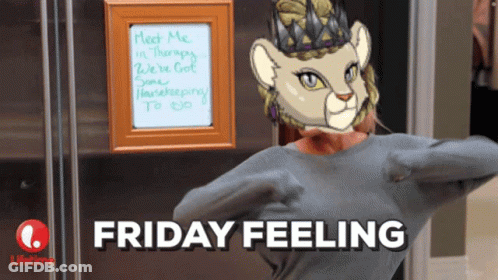 A Picture Of A Woman With A Lion On Her Head And The Words Friday Feeling GIF