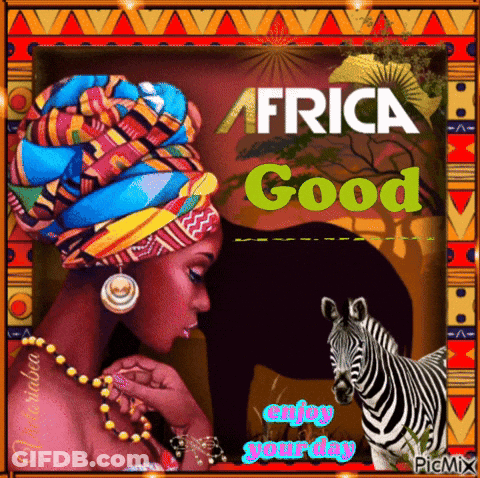 A Picture Of A Woman With A Zebra And The Words Africa Good GIF
