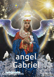 A Picture Of A Woman With Angel Gabriel Written On It GIF