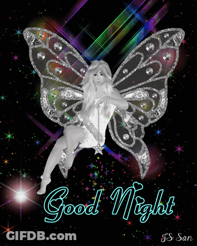 A Picture Of A Woman With Butterfly Wings And The Words " Good Night " GIF