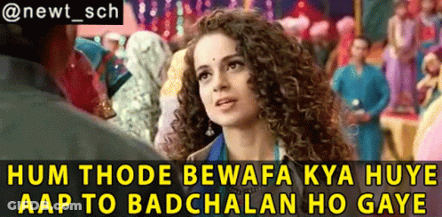 A Picture Of A Woman With Curly Hair And A Caption That Says Hum Thode Bewafa Kya Huye Aap To Badchalan Ho Gaya GIF