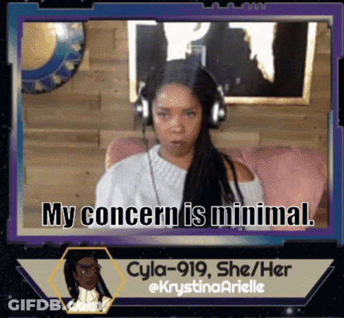 A Picture Of A Woman With Headphones And The Caption My Concern Is Minimal GIF