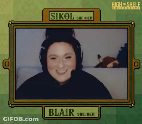A Picture Of A Woman With Headphones And The Name Blair On It GIF