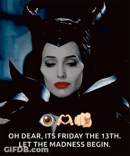 A Picture Of A Woman With Horns And The Words Oh Dear Its Friday The 13Th Let The Madness Begin On The Bottom GIF