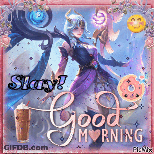A Picture Of A Woman With Horns Says Good Morning GIF