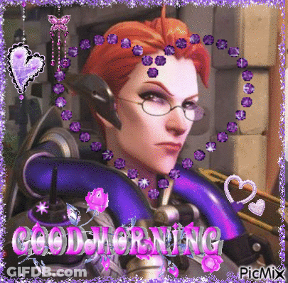 A Picture Of A Woman With Red Hair And Glasses With The Words Good Morning On It GIF