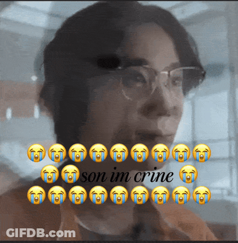 A Picture Of A Woman With Tears On Her Face And The Words Son Im Crine GIF