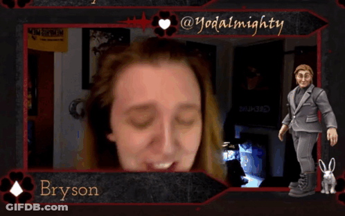 A Picture Of A Woman With The Name Bryson In The Corner GIF