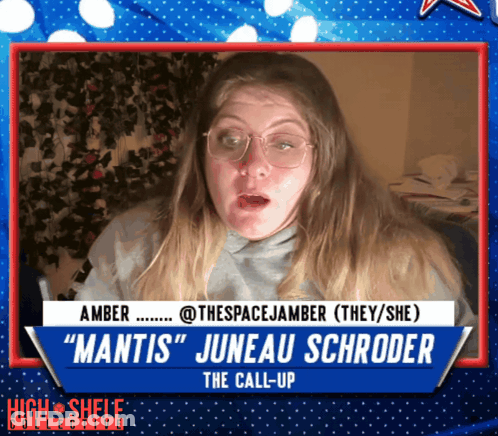 A Picture Of A Woman With The Name Juneau Schröder On It GIF