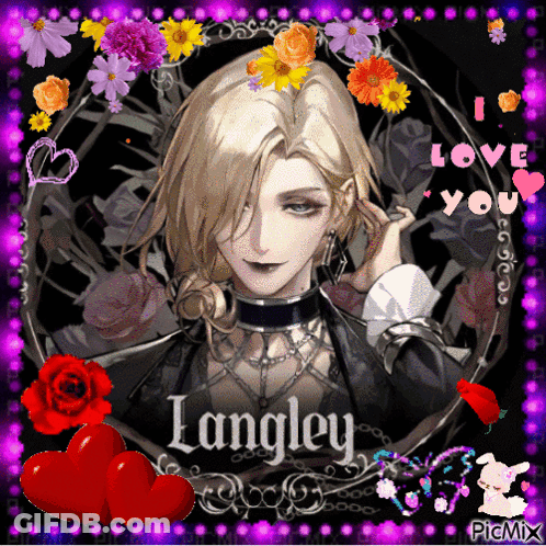 A Picture Of A Woman With The Name Langley Surrounded By Flowers GIF