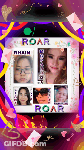 A Picture Of A Woman With The Name Rhain On It GIF