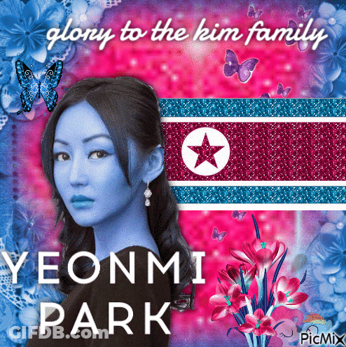 A Picture Of A Woman With The Name Yeonmi Park On The Bottom GIF
