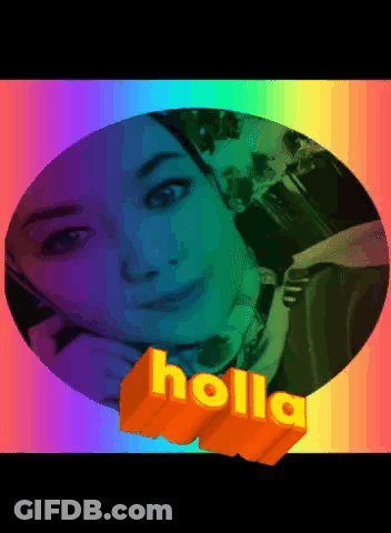 A Picture Of A Woman With The Word Holla In The Corner GIF