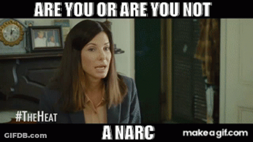 A Picture Of A Woman With The Words Are You Or Are You Not A Narco GIF