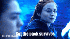 A Picture Of A Woman With The Words But The Pack Survives Below Her GIF