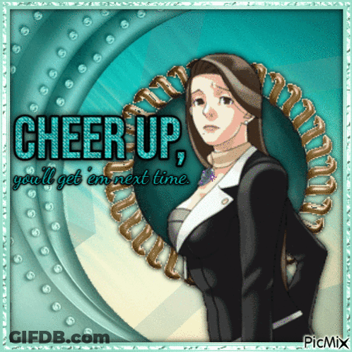 A Picture Of A Woman With The Words Cheer Up Written On It GIF