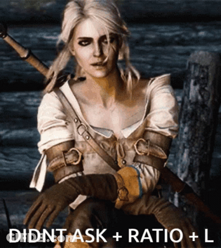 A Picture Of A Woman With The Words Didnt Ask + Ratio + L On It GIF