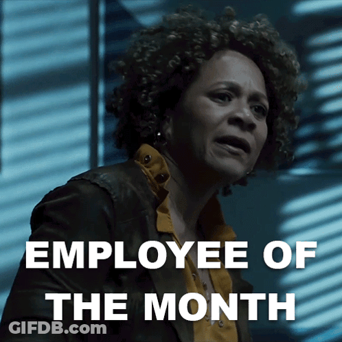 A Picture Of A Woman With The Words Employee Of The Month On It GIF