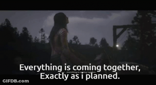 A Picture Of A Woman With The Words Everything Is Coming Together Exactly As I Planned On The Bottom GIF