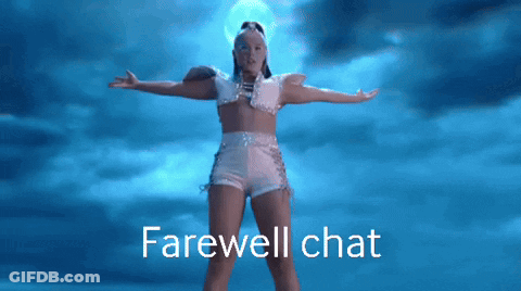 A Picture Of A Woman With The Words Farewell Chat On The Bottom GIF