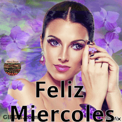 A Picture Of A Woman With The Words Feliz Miercoles GIF