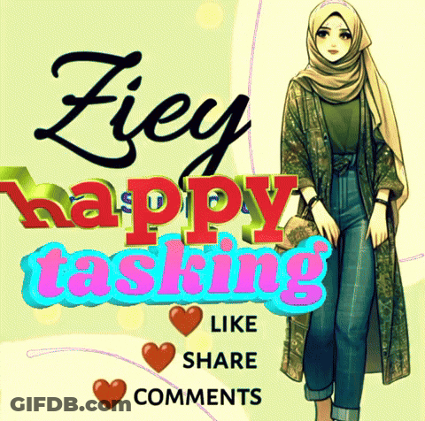 A Picture Of A Woman With The Words Fiey Happy Tasking On It GIF