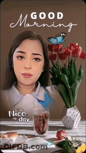 A Picture Of A Woman With The Words Good Morning Nice Day GIF