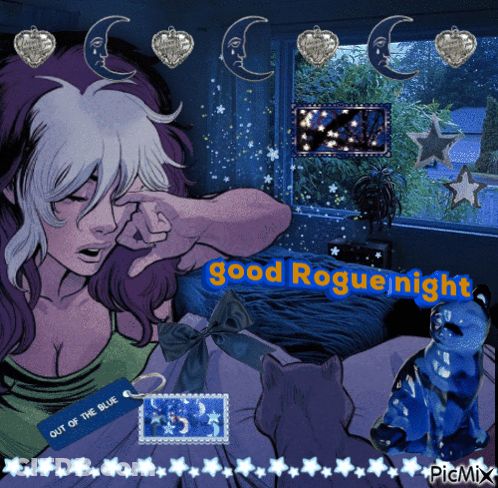 A Picture Of A Woman With The Words Good Rogue Night GIF