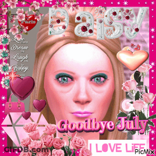 A Picture Of A Woman With The Words Goodbye July Written On It GIF
