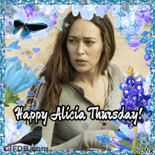 A Picture Of A Woman With The Words Happy Alicia Thursday At The Bottom GIF