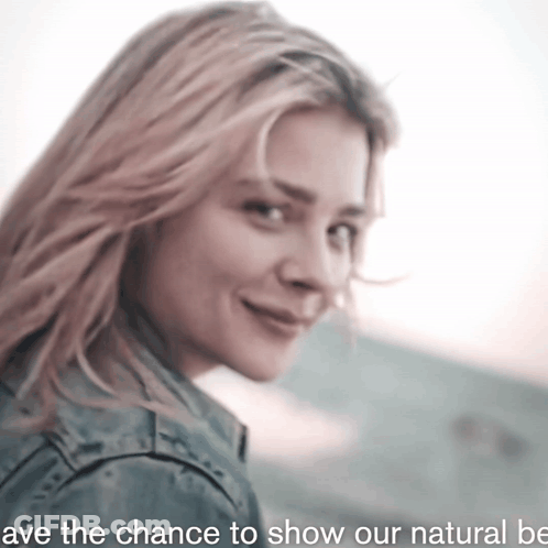 A Picture Of A Woman With The Words " Have The Chance To Show Our Natural Be " GIF