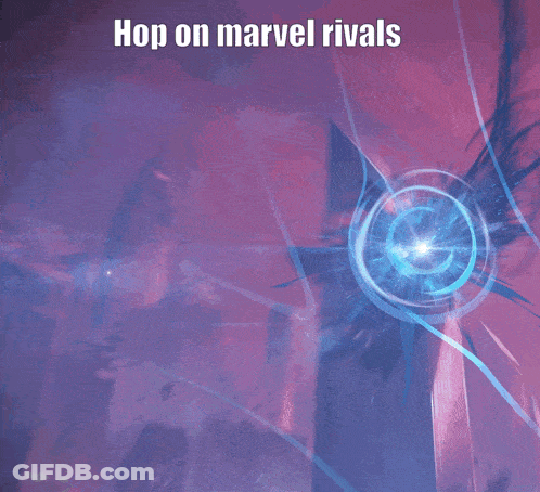 A Picture Of A Woman With The Words Hop On Marvel Rivals GIF