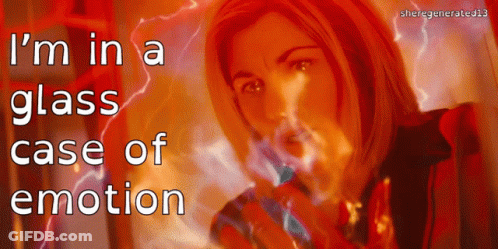 A Picture Of A Woman With The Words I 'M In A Glass Case Of Emotion On It GIF