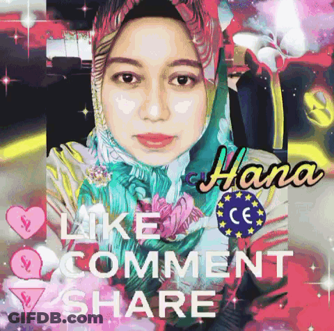 A Picture Of A Woman With The Words Like Comment Share Below Her GIF