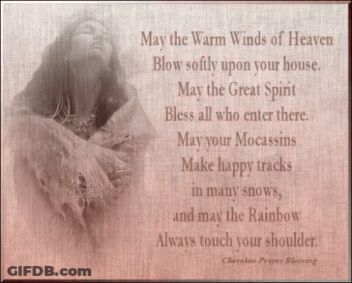 A Picture Of A Woman With The Words May The Warm Winds Of Heaven Blow Softly Upon Your House On It GIF