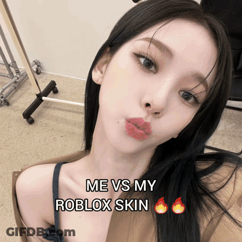 A Picture Of A Woman With The Words Me Vs My Roblox Skin On It GIF