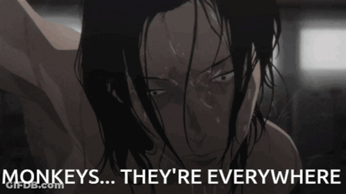 A Picture Of A Woman With The Words " Monkeys ... They 'Re Everywhere " On The Bottom GIF