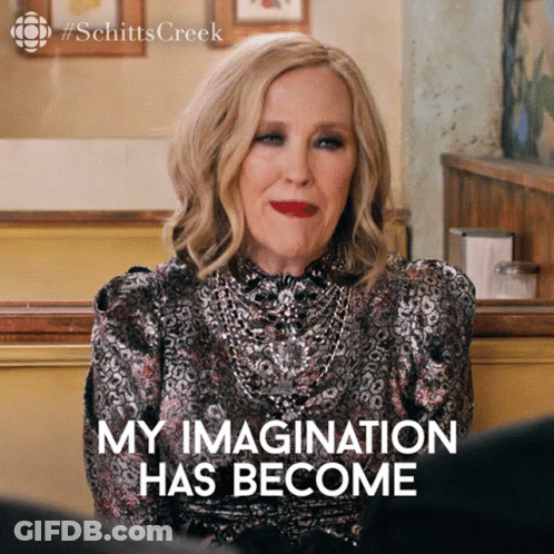 A Picture Of A Woman With The Words My Imagination Has Become On The Bottom GIF