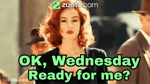 A Picture Of A Woman With The Words Ok Wednesday Ready For Me Below Her GIF