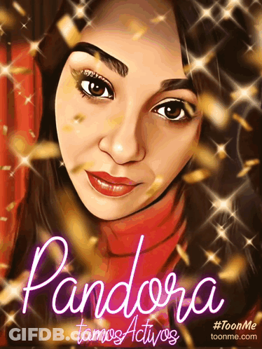 A Picture Of A Woman With The Words Pandora Amos Activos On It GIF