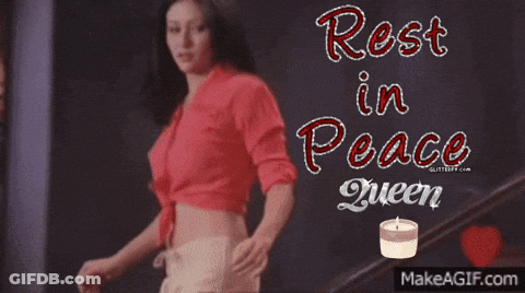 A Picture Of A Woman With The Words Rest In Peace Queen On It GIF