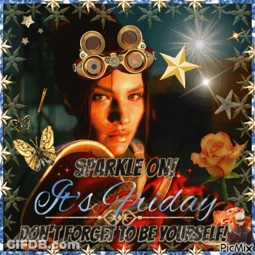 A Picture Of A Woman With The Words Sparkle On It 'S Friday On It GIF